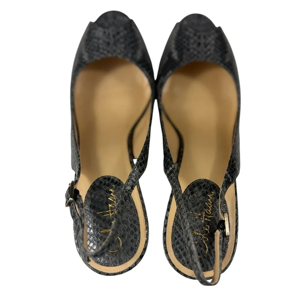 Cole Haan Carma OT Air Sling Black Snakeskin Print Heels Size 11 B D32155